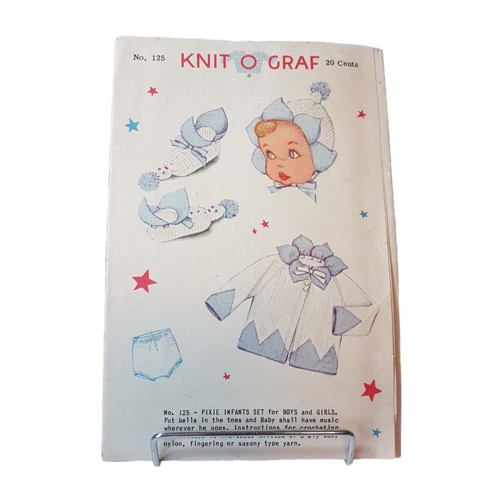 Vintage 1950s Knit O Graf Pattern #125 Pixie Infants Set for Boys and Girls